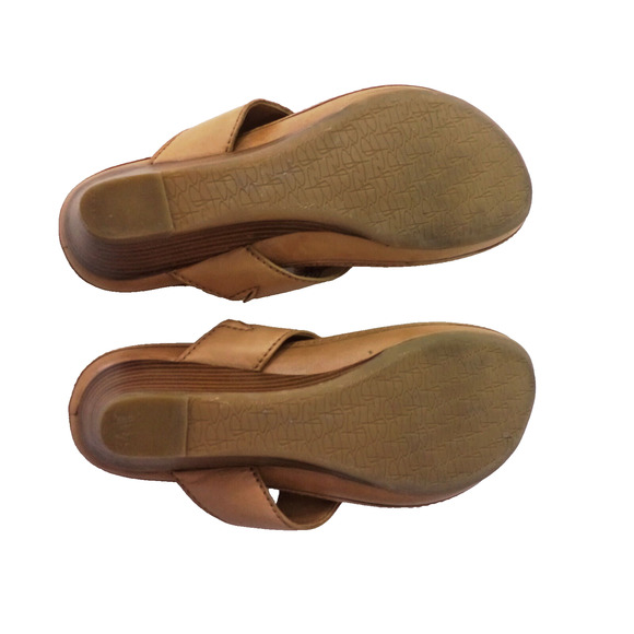 B MAKOWSKY JENA SZ 8M LT BROWN SMOOTH LEATHER WEDGE THONG T-STRAP SANDAL SHOE - Picture 8 of 8